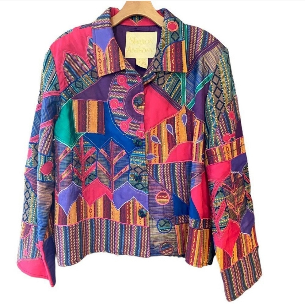 Sharon Anthony women's jacket multicolor wearable art deco size 1X